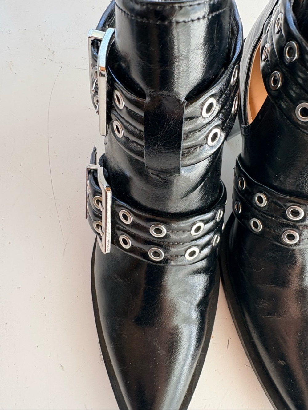 Women's Steve Madden Black Pointed-Toe Buckle Ankle Boots - Picture 2 of 11